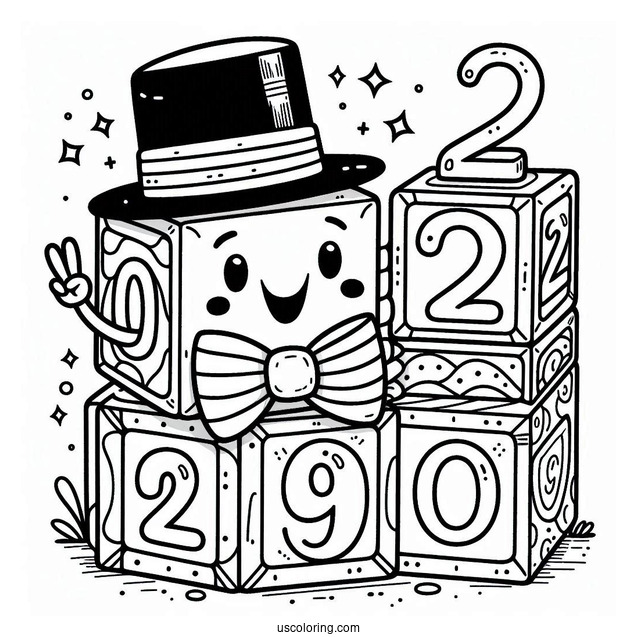 Numberblocks Coloring Page 20 With Hat And Bowtie
