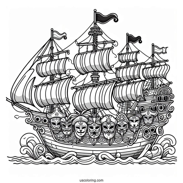 Pirate Ship With Multiple Masks To Color