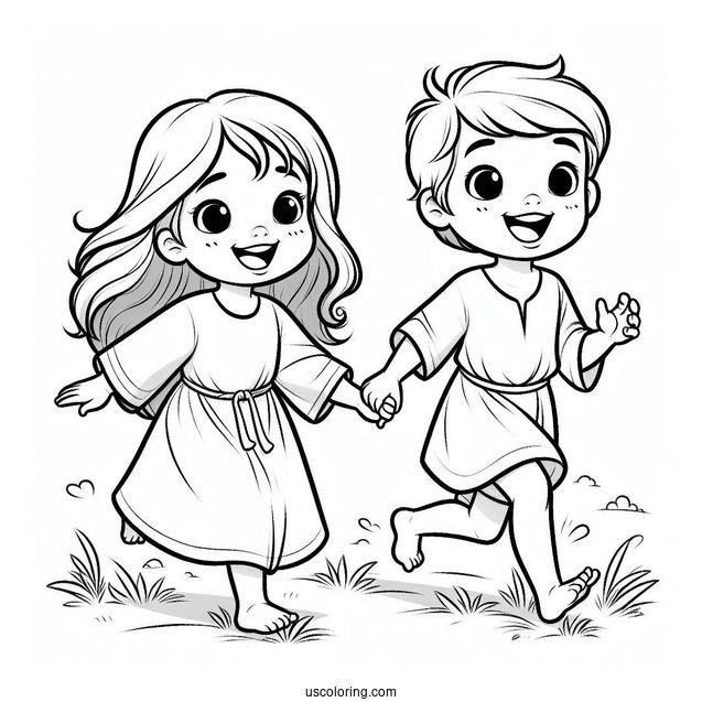 Kids Running To Jesus Coloring Page