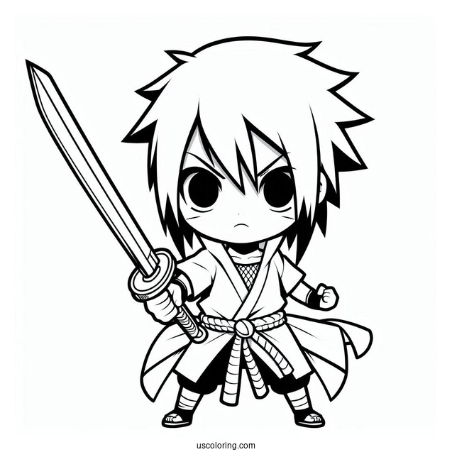 Chibi Sasuke Coloring Page Fighting With Sword