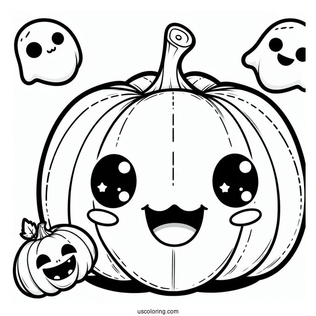Pumpkin Coloring Page Of Chibi Ghosts Coming Out Of A Smiling Jack O Lantern