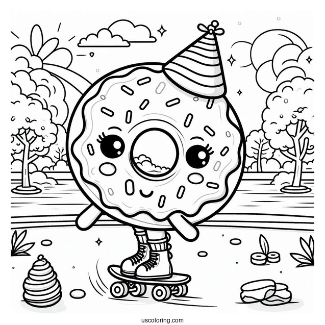 Donut Coloring Page Roller Skating In A Park