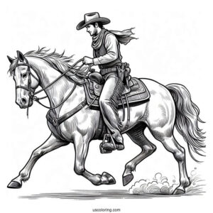 Realistic Cowboy Coloring Page On A Horse
