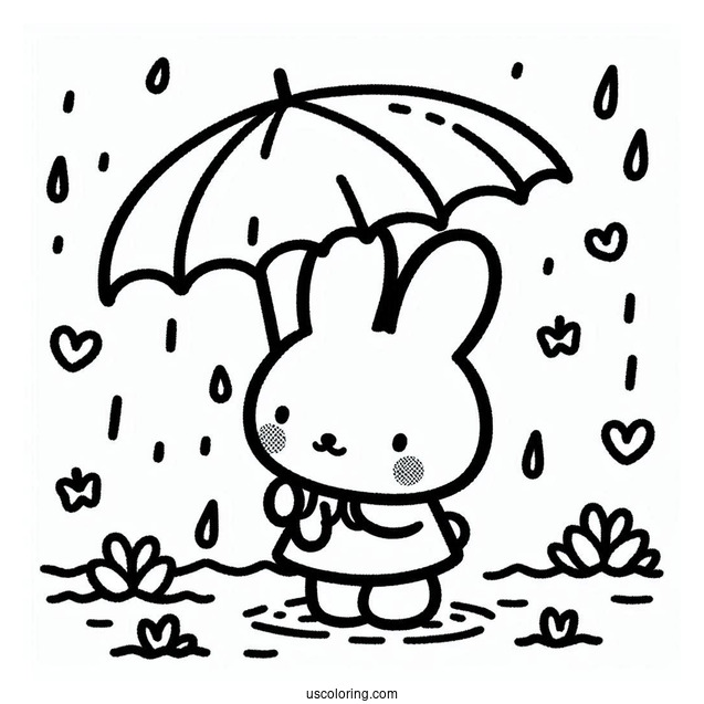 Miffy Coloring Page Of Melanie Sharing Umbrella In The Rain