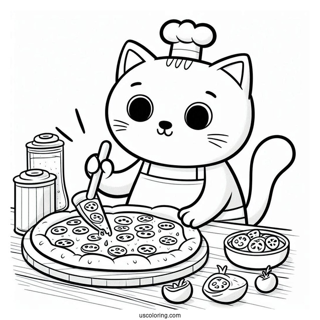 Coloring Page Of Pete The Cat Making Pizza