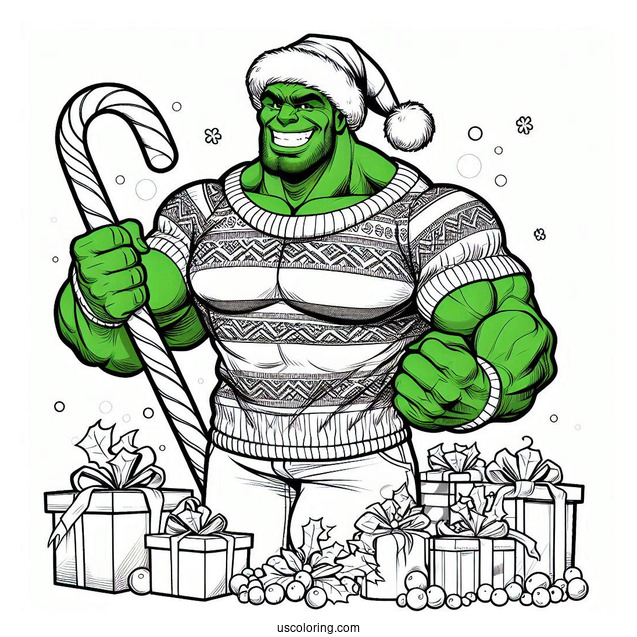 Christmas Hulk Coloring Page For Kids