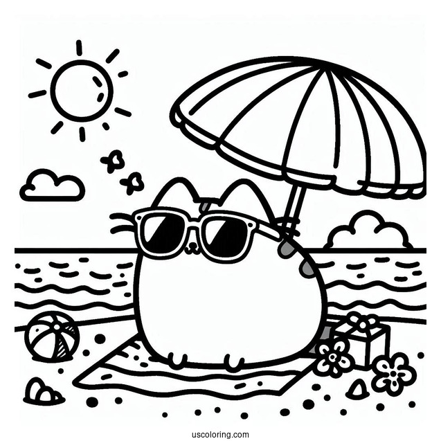 Pusheen Wearing Sunglasses At The Beach
