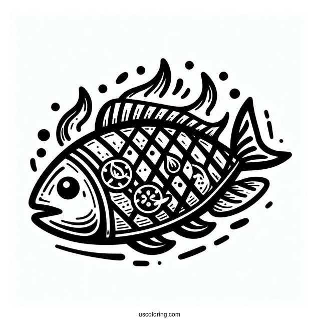 Grilled Fish Coloring Picture