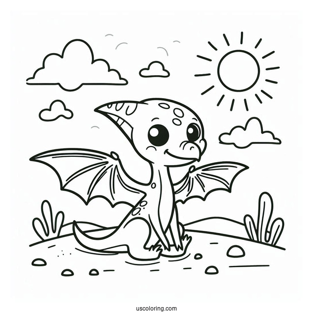 Cute Pterodactyl Coloring Page For Preschoolers