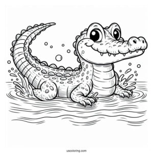 Crocodile Swimming In The Water To Color