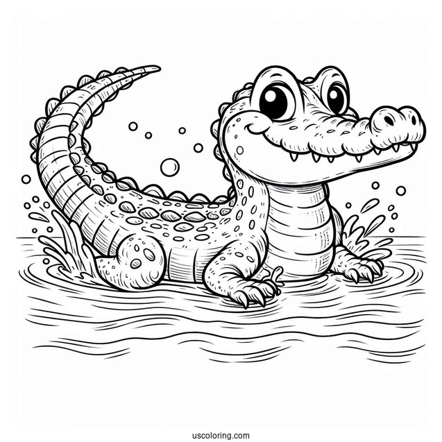 Crocodile Swimming In The Water To Color