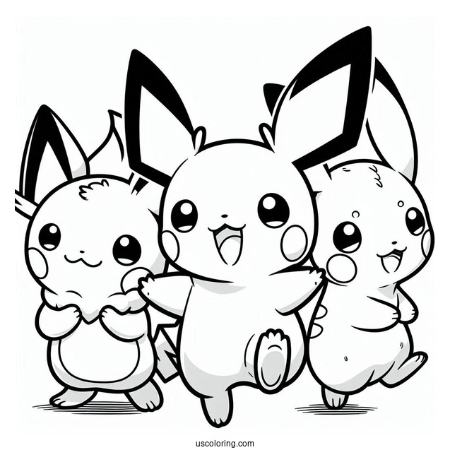 Coloring Sheet Of Pichu, Raichu, And Pikachu For Kids