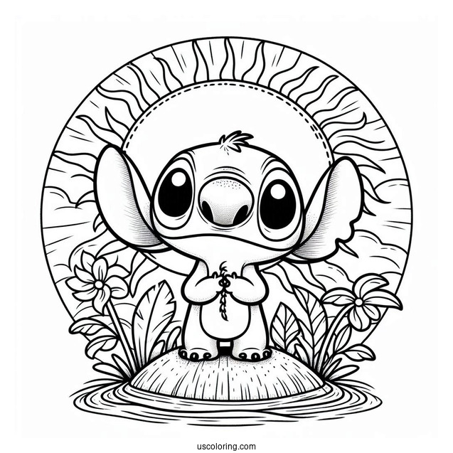 Stitch Standing Under The Sun Coloring Page For Kids