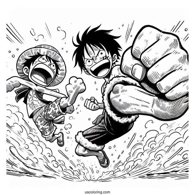 One Piece Coloring Page Of Monkey Luffy Throwing A Punch