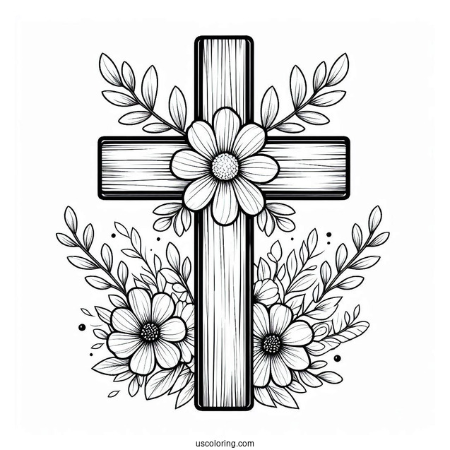 Wooden Easter Cross With Flowers