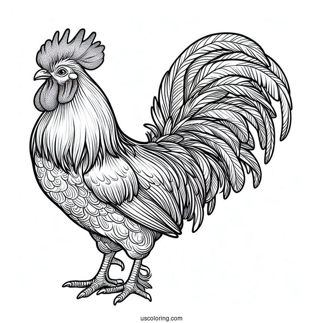 Coloring Page Of a Realistic Rooster