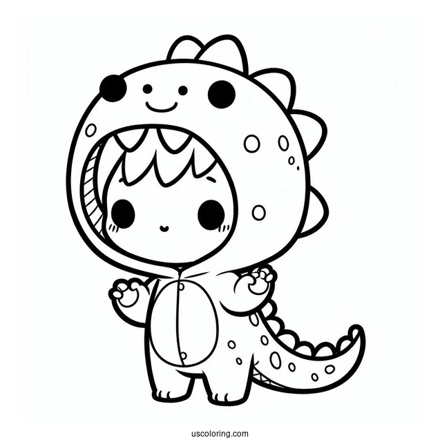 Cute Coloring Page Little Boy Wearing A Dinosaur Onesie