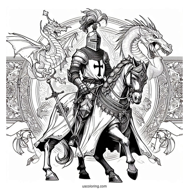 Crusader Knight With Dragons In Background