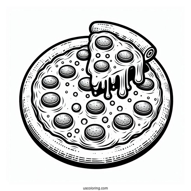 Pepperoni Pizza With Melting Cheese To Color For Kids