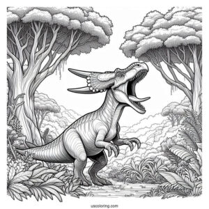 Roaring Parasaurolophus Coloring Page In The Forest