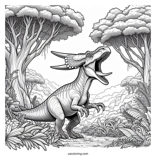 Roaring Parasaurolophus Coloring Page In The Forest