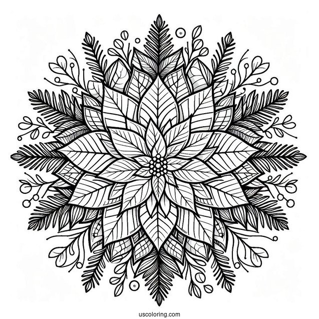 Christmas Mandala Coloring Page With Poinsettia
