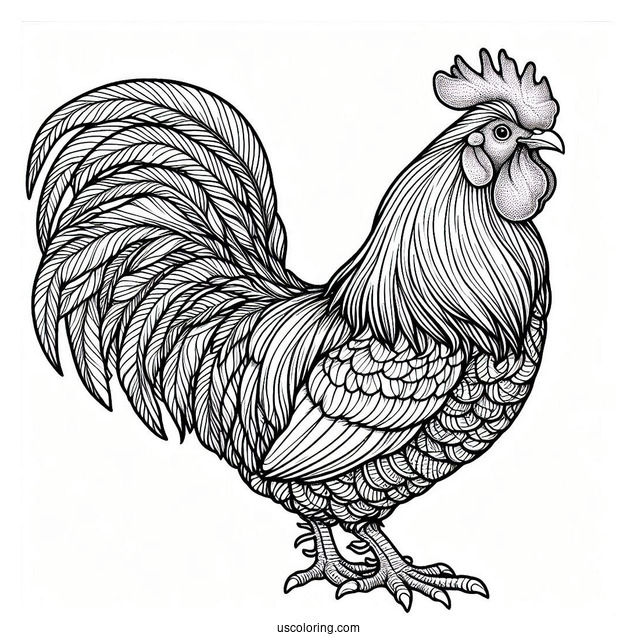 Coloring Page Of a Realistic Rooster
