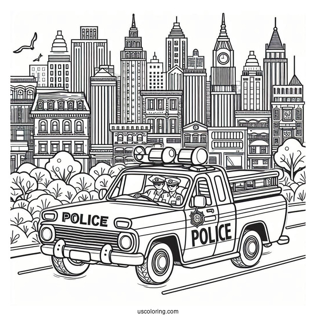 Coloring Page Of Police Car Driving In City