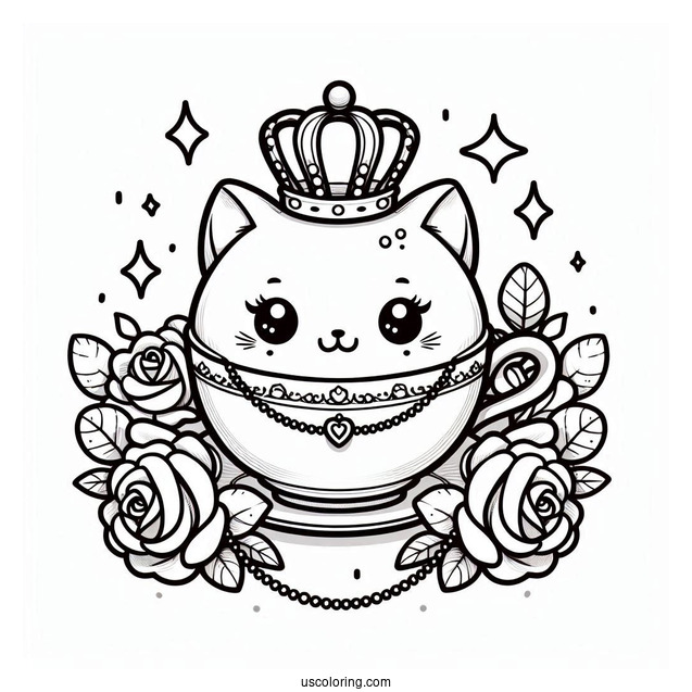 Palace Pets Coloring Page Of Teacup With Rose Crown And Necklace