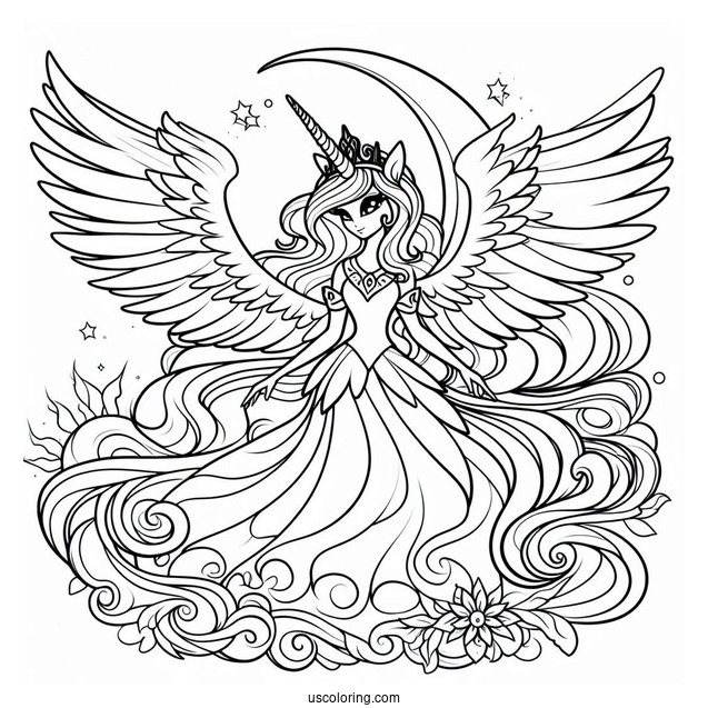 Beautiful Princess Luna Coloring Page With Wings Spread