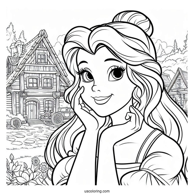 Smiling Belle In Her Village To Color