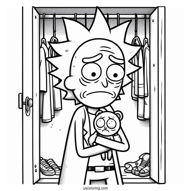 Sad Jerry Smith in Closet Rick and Morty Coloring Page