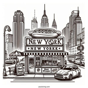 New York Coloring Page Of Hot Dog Stand Outline