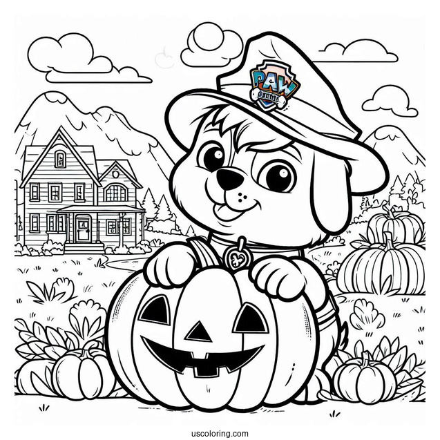 Paw Patrol Halloween Coloring Page With Pumpkin
