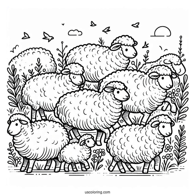 Flock Of Sheep Coloring Sheet