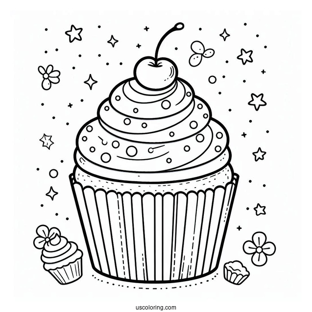 Coloring Sheet Of a Cupcake For Preschoolers