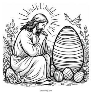 Jesus Praying In Garden With Easter Egg Coloring Page