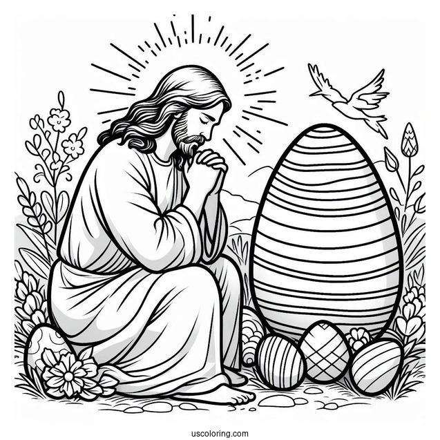 Jesus Praying In Garden With Easter Egg Coloring Page