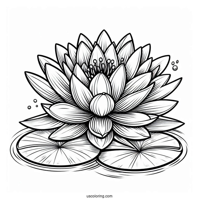 Flower Coloring Pages Of Large Water Lily On Pond