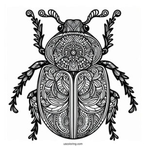 Intricate Beetle Coloring Page Mandala