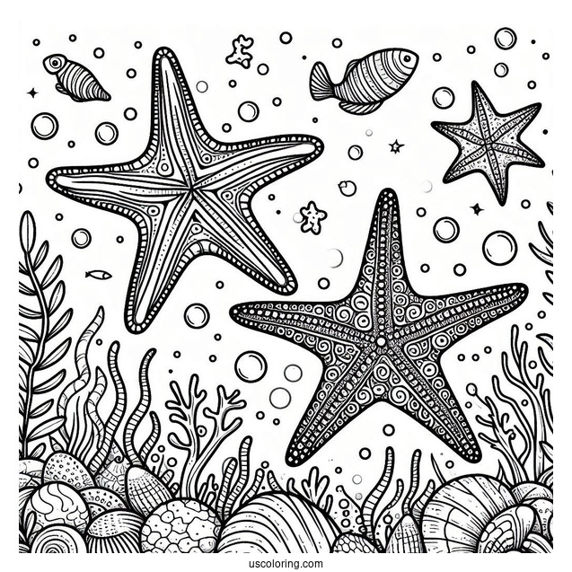 Detailed Starfish Coloring Page Underwater