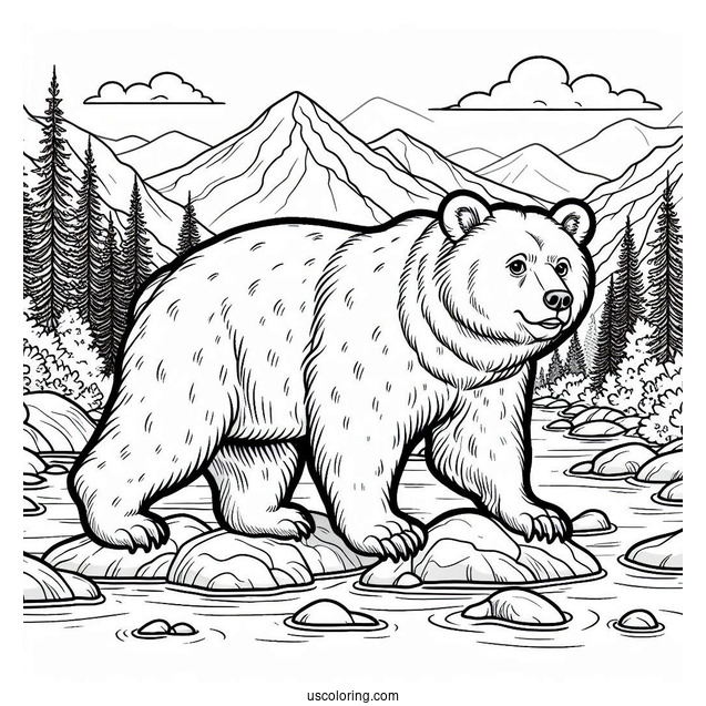 Bear Coloring Page Walking In Rocky Terrain