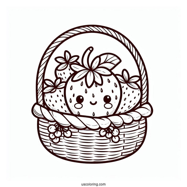 Adorable Strawberry Coloring Page In A Basket