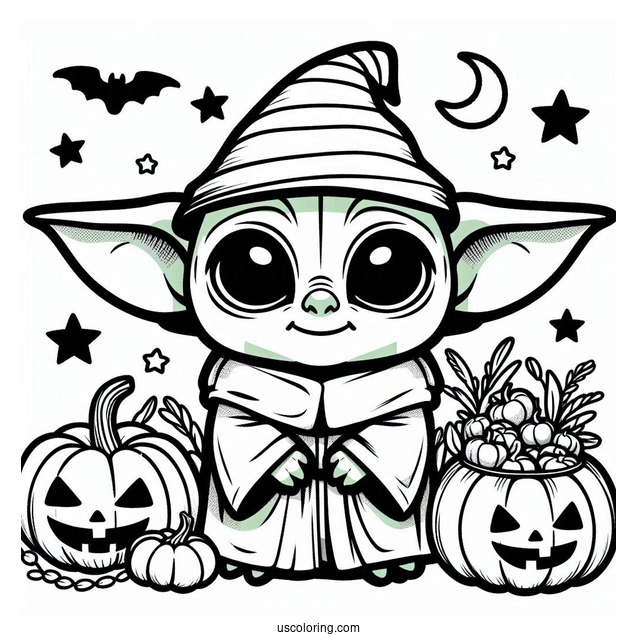 Halloween Baby Yoda To Color