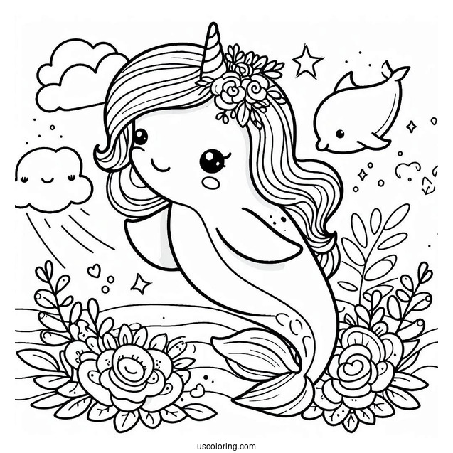 Cute Unicorn Dolphin Coloring Sheet For Kids
