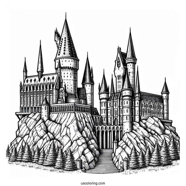 Detailed Hogwarts Castle Coloring Page