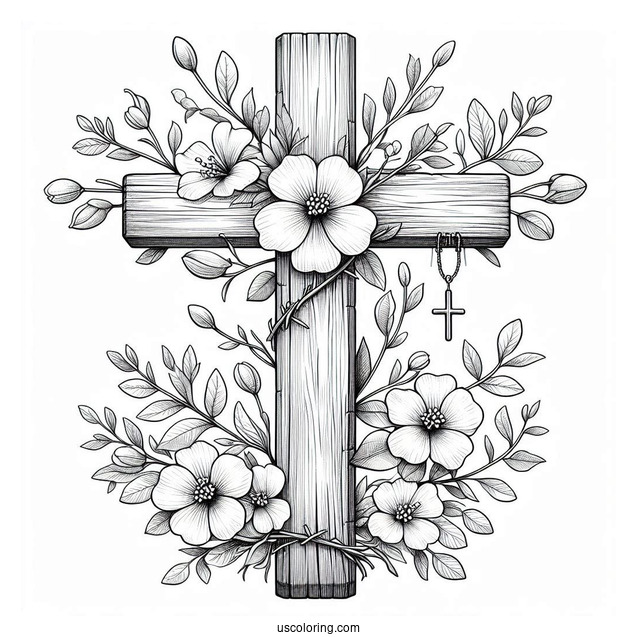 Wooden Easter Cross With Flowers
