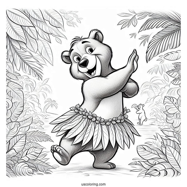 Jungle Book Coloring Page Of Baloo In Leaf Skirt Dancing With King Louie