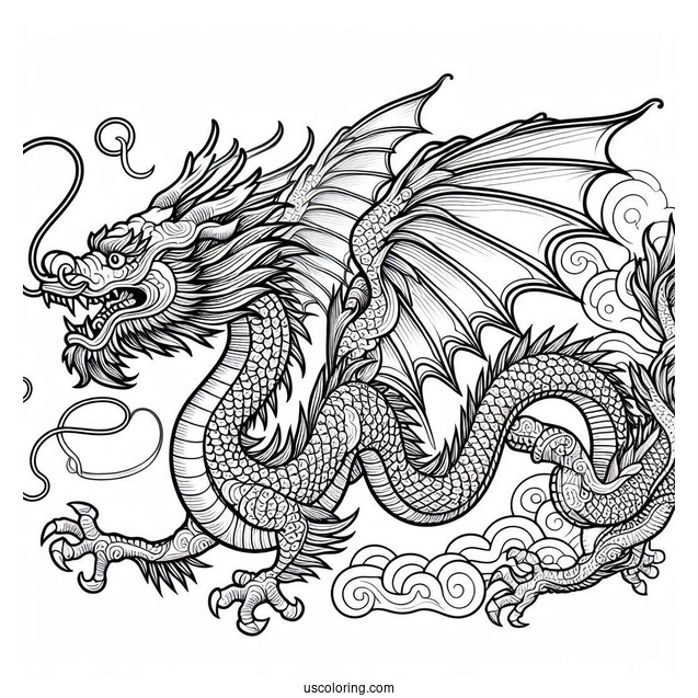 Flying Chinese Dragon To Color