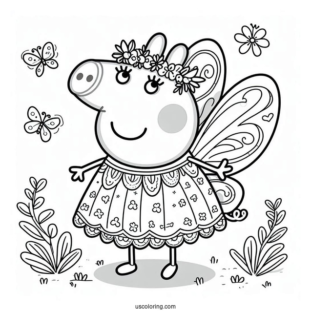 Peppa Pig Wearing Fairy Outfit To Color